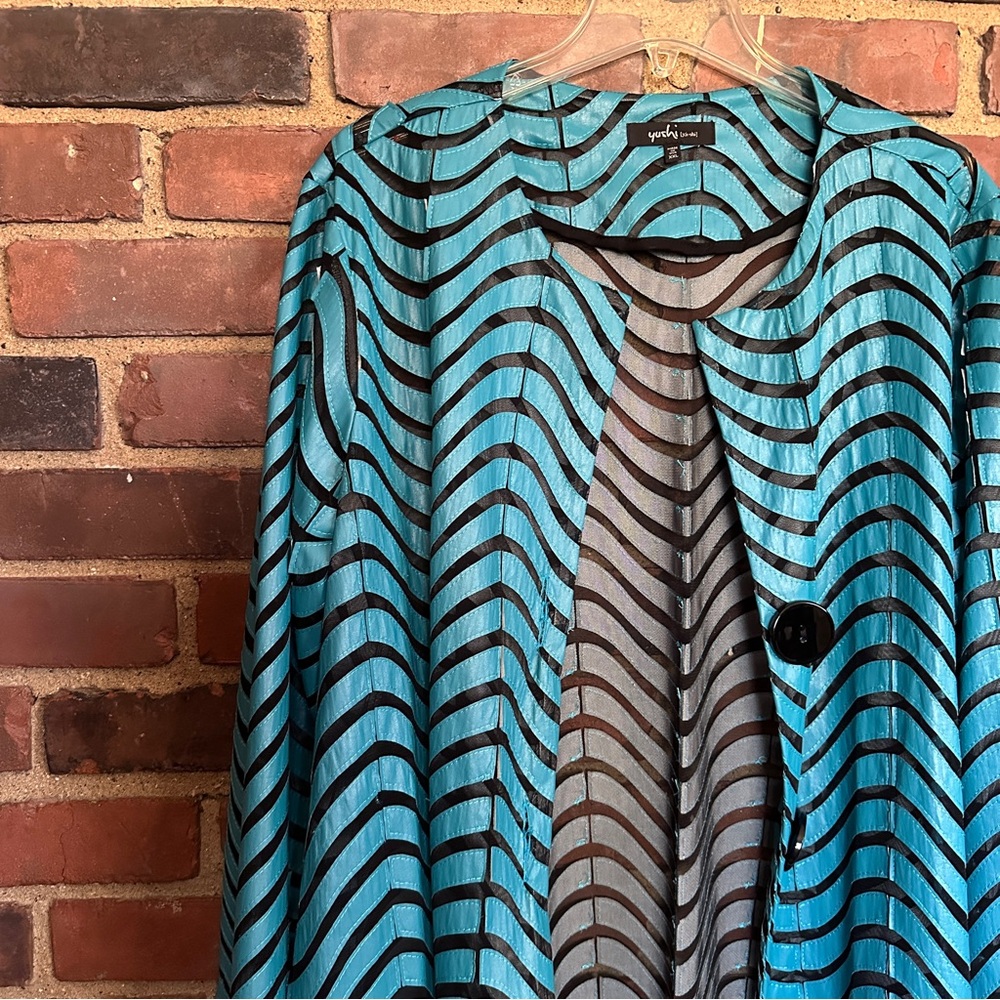 Yushi | Swing Jacket Two Button Mesh Applique Top… - image 1